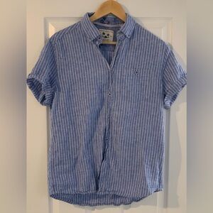 Report Collection Blue & White Striped Short-Sleeve Button-Down Shirt